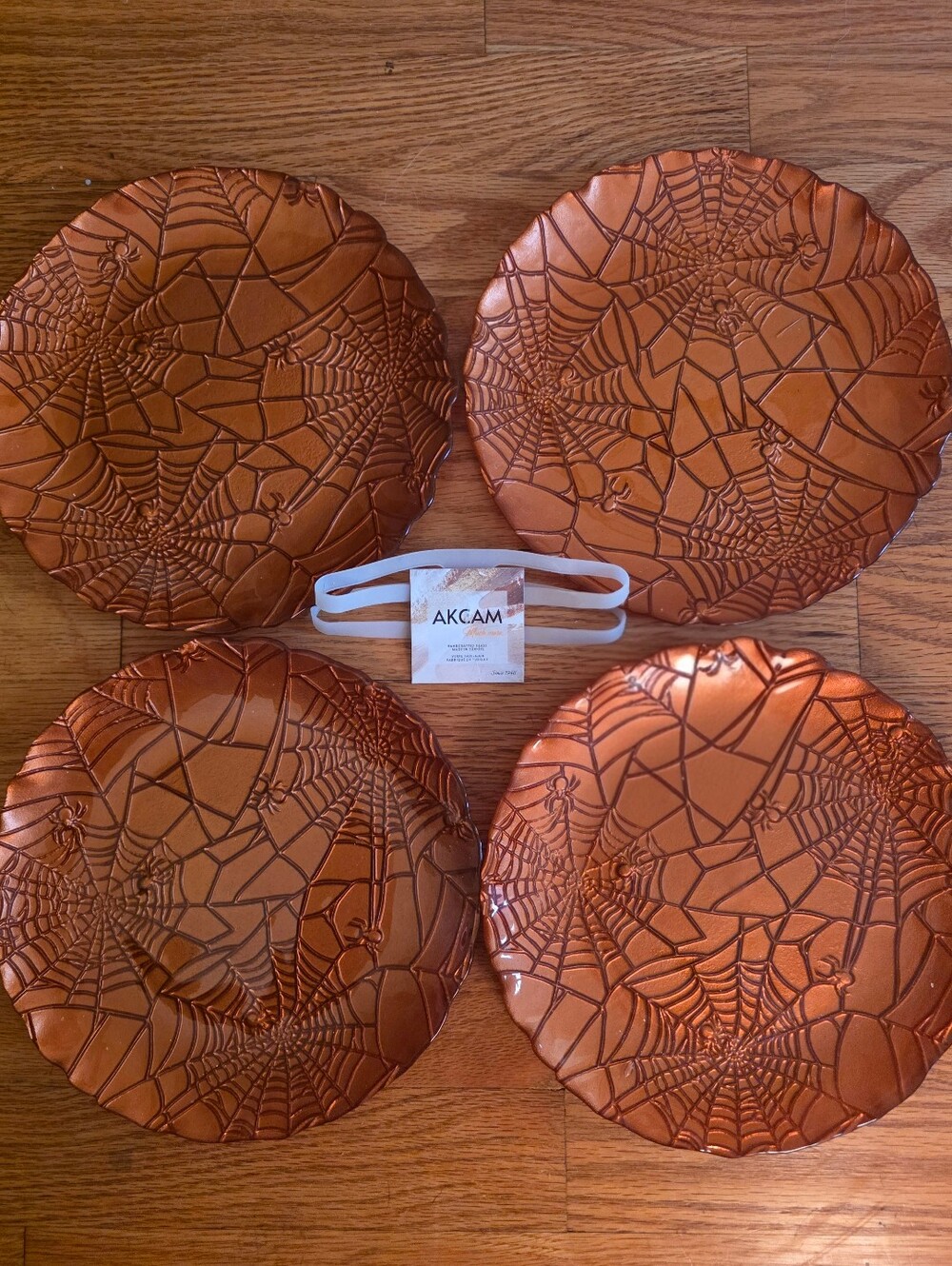 Akcam Glass Halloween Orange Spiderweb Decorative Plates - (Set of 4)